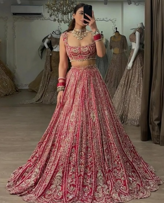 Gorgeous Square Neck Two-Piece Beaded Red Long Prom Dress ED04972