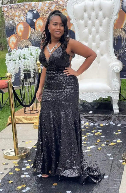 Sexy Spaghetti Strap Sheath Long Prom Dress Sequin Black Evening Dress ED04981