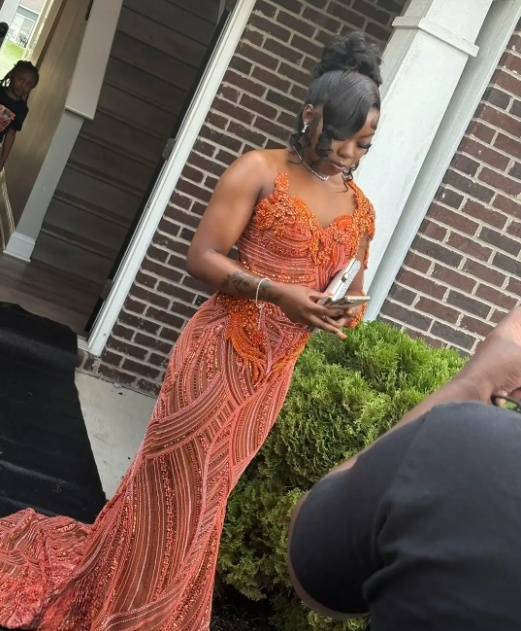 Sexy Asymmetric Neck Sheath Long Prom Dress Beaded Tulle Orange Evening Dress ED04983