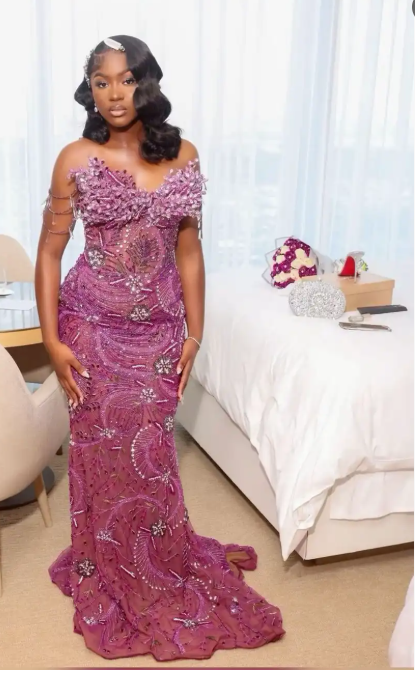 Elegant Strapless Sheath Long Prom Dresses Beaded Tulle Grape Evening Dresses  ED04985
