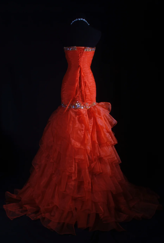 Fairy Strapless Sheath Long Prom Dresses Tulle Bead Orange Sweet 16 Dresses ED04992