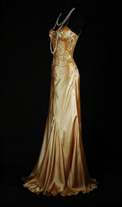 Vintage Spaghetti Strap Sheath Long Prom Dresses Silk Bead Gold Formal Dresses ED04993