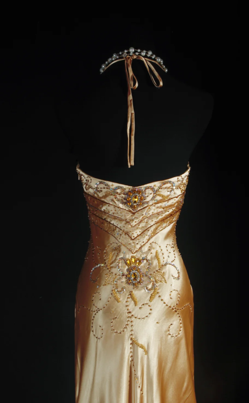 Vintage Spaghetti Strap Sheath Long Prom Dresses Silk Bead Gold Formal Dresses ED04993