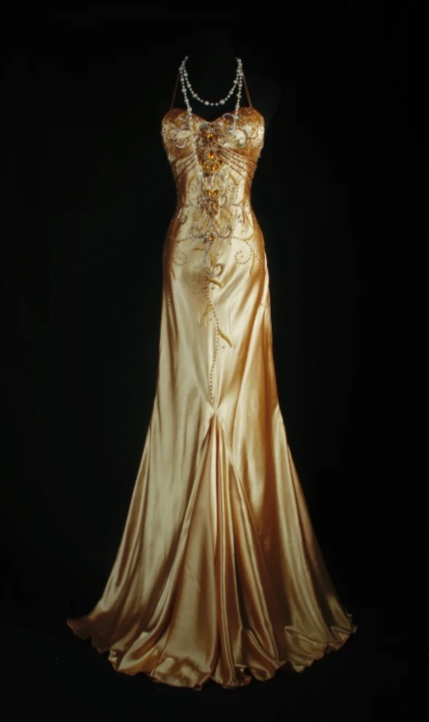 Vintage Spaghetti Strap Sheath Long Prom Dresses Silk Bead Gold Formal Dresses ED04993