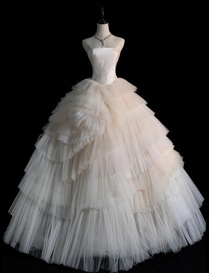 Elegant Strapless Ball Gown Long Wedding Dress Sleeveless Bridal Gown Tulle Bride Dress ED04998