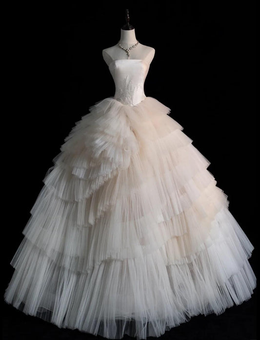 Elegant Strapless Ball Gown Long Wedding Dress Sleeveless Bridal Gown Tulle Bride Dress ED04998