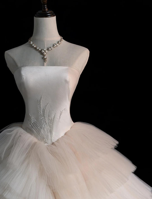 Elegant Strapless Ball Gown Long Wedding Dress Sleeveless Bridal Gown Tulle Bride Dress ED04998