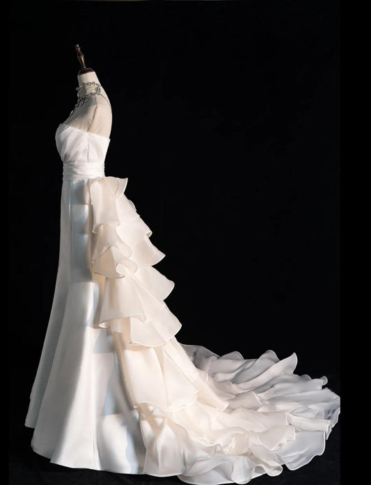 Elegant Strapless Mermaid Long Wedding Dress Sleeveless White Bridal Gown Satin Bride Dress ED04999