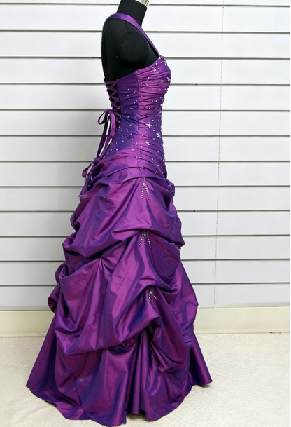 Vintage Halter Neck Ball Gown Taffeta Purple Long Prom Dress ED05002
