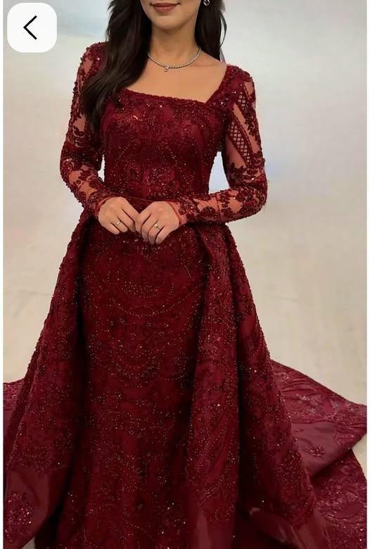 Glam Square Neck Sheath Long Prom Dress Tulle Beaded Burgundy Evening Dress ED05004