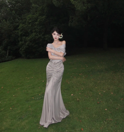 Sexy Off Shoulder Sheath Long Prom Dresses Silk Formal Dresses ED05023