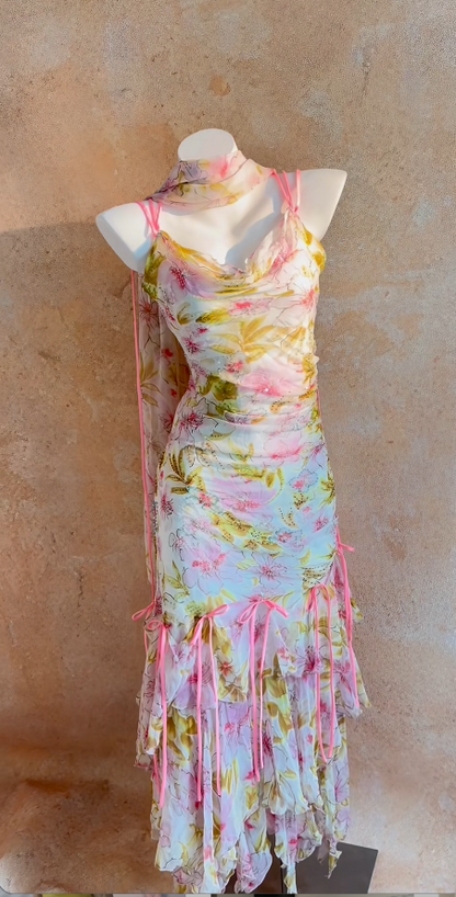 Robes d'anniversaire élégantes bleu dégradé, col en V, paillettes, mousseline, fourreau, robes de bal, robes de soirée ED04456