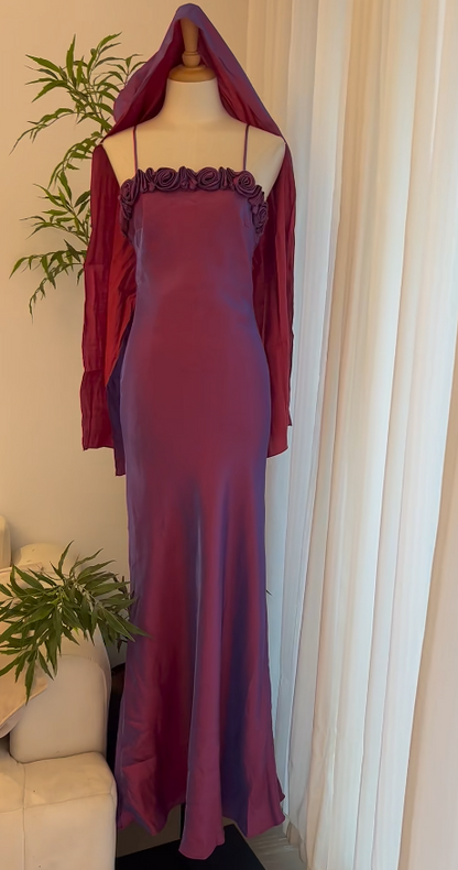 Elegant Spaghetti Strap Sheath Burgundy Long Prom Dresses Satin Burgundy Wedding Guest Dresses ED05048