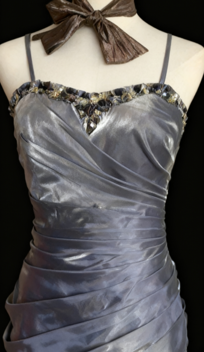 Glam Spaghetti Strap Mermaid Long Prom Dresses Sleeveless Taffeta Silver Grey Quinceanera Dresses Sweet 16 Dresses ED05057