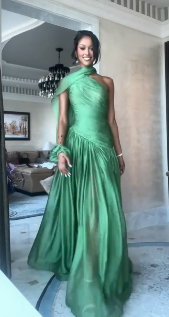 Glam One Shoulder Sheath Green Long Prom Dresses Chiffon Green Formal Dresses ED05059