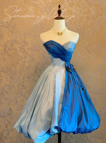 Fairy Sweetheart A-Line Blue Long Prom Dresses Taffeta Blue Birthday Dresses ED05065