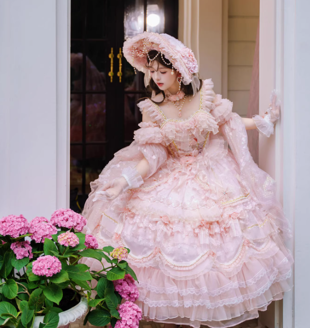 Cute Spaghetti Strap Ball Gown Tulle Lace Pink Birthday Dresses Pink Lolita Dresses ED05081