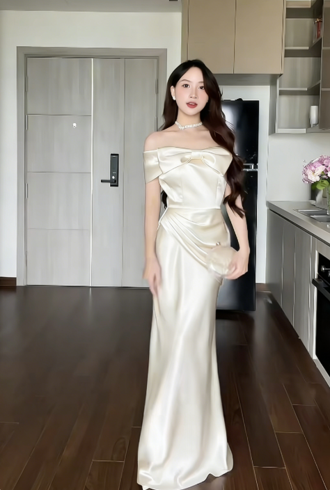 Elegant Off-the-shoulder Sheath Pink Long Prom Dresses Satin Pink Wedding Guest Dresses ED05091