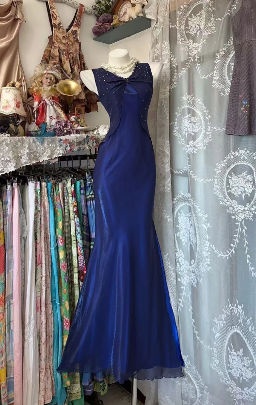 Robes d'anniversaire élégantes bleu dégradé, col en V, paillettes, mousseline, fourreau, robes de bal, robes de soirée ED04456