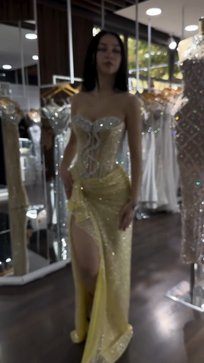 Robes d'anniversaire élégantes bleu dégradé, col en V, paillettes, mousseline, fourreau, robes de bal, robes de soirée ED04456