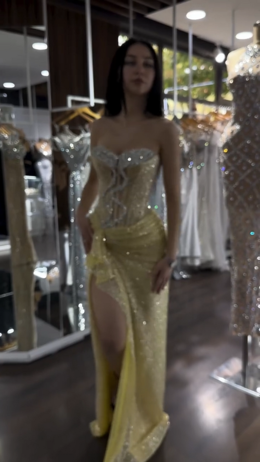 Robes d'anniversaire élégantes bleu dégradé, col en V, paillettes, mousseline, fourreau, robes de bal, robes de soirée ED04456