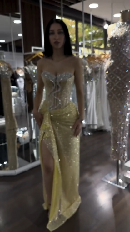 Robes d'anniversaire élégantes bleu dégradé, col en V, paillettes, mousseline, fourreau, robes de bal, robes de soirée ED04456