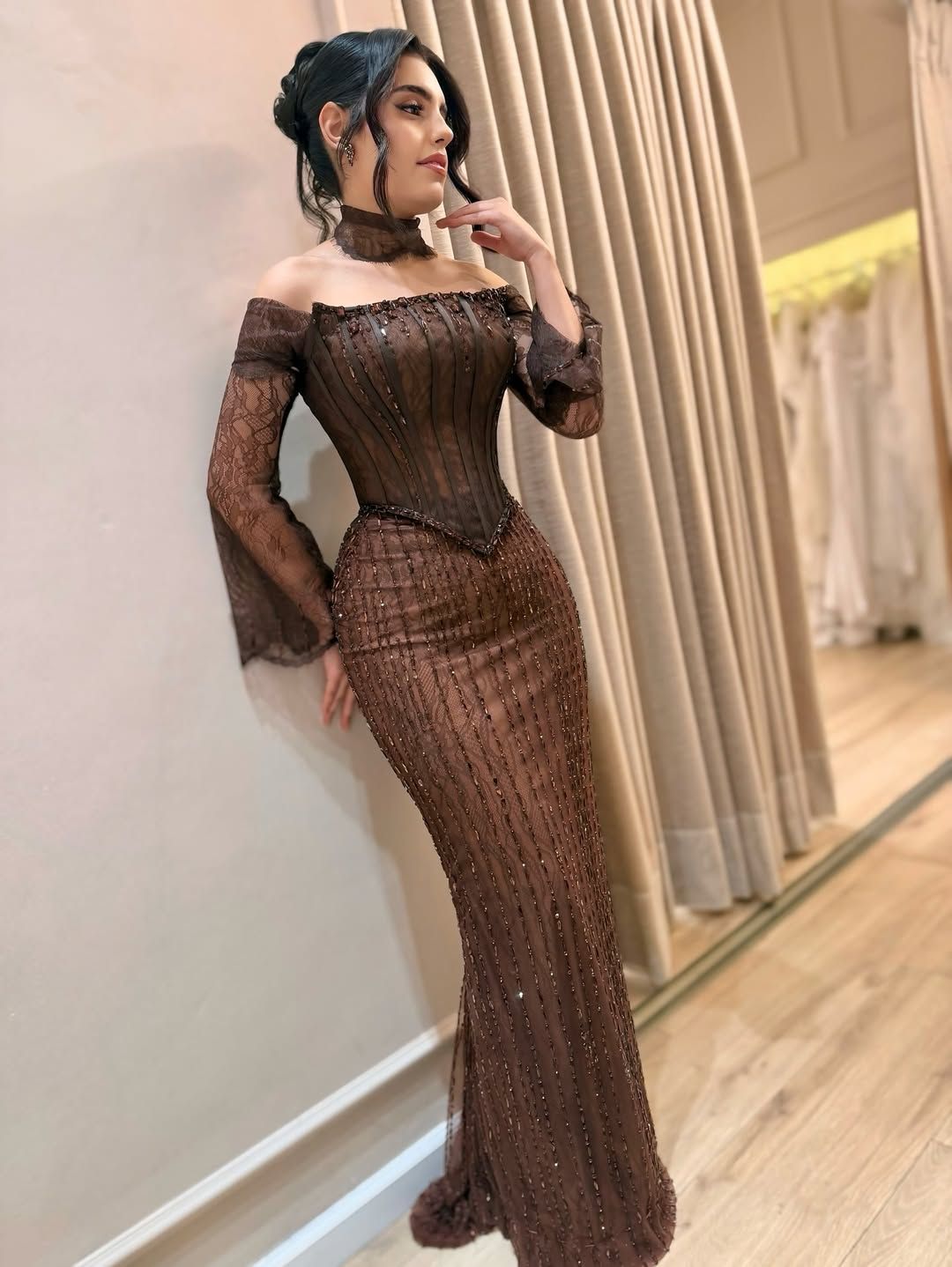 Robes d'anniversaire élégantes bleu dégradé, col en V, paillettes, mousseline, fourreau, robes de bal, robes de soirée ED04456