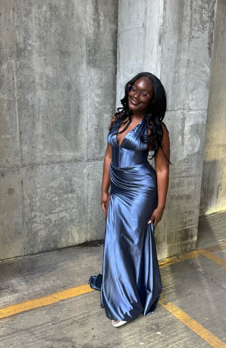 Glam V-neck Sheath Navy Blue Long Prom Dresses Sexy Satin Navy Blue Birthday Dresses ED05106