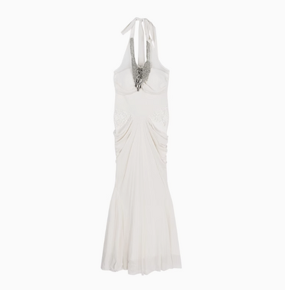 Neckholderkleid mit Perlenbesatz im französischen Damenstil ED0510