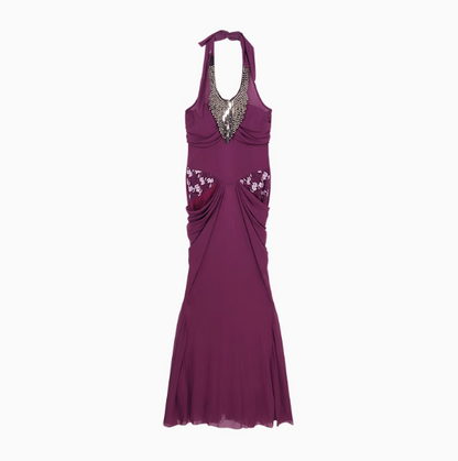 Neckholderkleid mit Perlenbesatz im französischen Damenstil ED0510