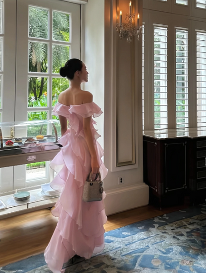 Robes d'anniversaire élégantes bleu dégradé, col en V, paillettes, mousseline, fourreau, robes de bal, robes de soirée ED04456