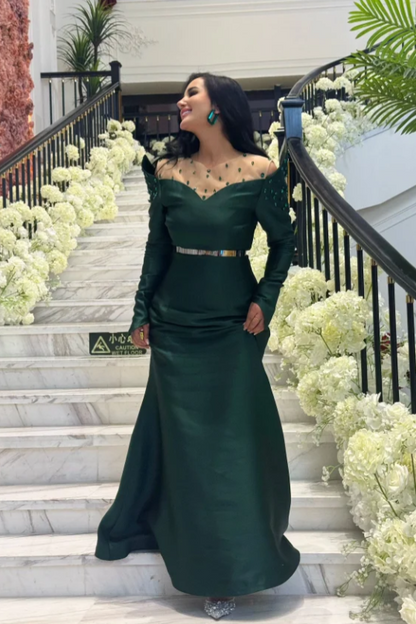 Glam Sheath Dark Green Long Prom Dresses Satin Dark Green Bride's Mother Dresses ED05121
