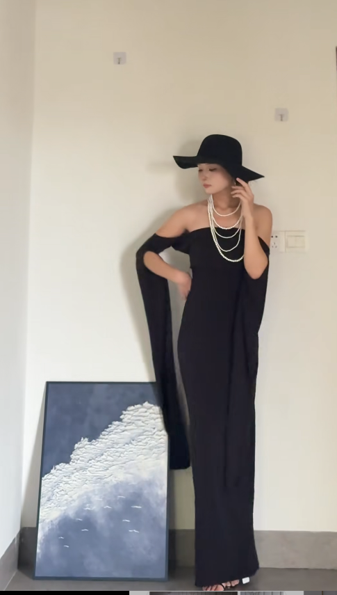 Elegant Off the Shoulder Sheath Black Long Prom Dresses Chiffon Black Evening Dresses ED05123