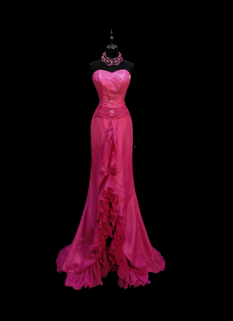 Vintage Sweetheart-neck Mermaid Pink Long Prom Dresses Chiffon Pink Evening Dresses ED05126