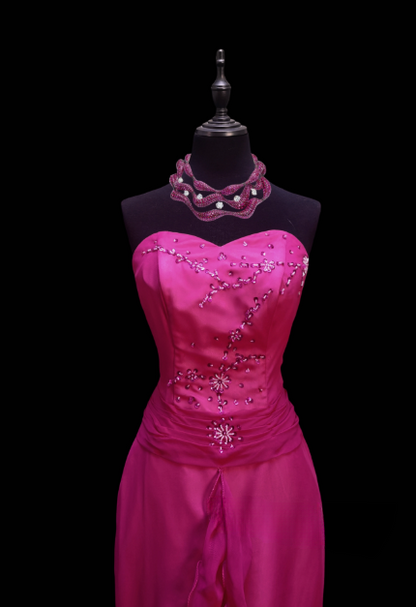 Vintage Sweetheart-neck Mermaid Pink Long Prom Dresses Chiffon Pink Evening Dresses ED05126