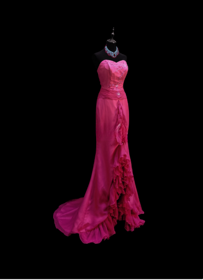 Vintage Sweetheart-neck Mermaid Pink Long Prom Dresses Chiffon Pink Evening Dresses ED05126