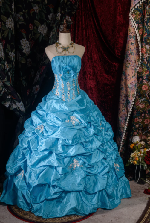 Cute Strapless Ball Gown Blue Long Prom Dresses Taffeta Blue Quinceanera Dresses Sweet 16 Dresses ED05129