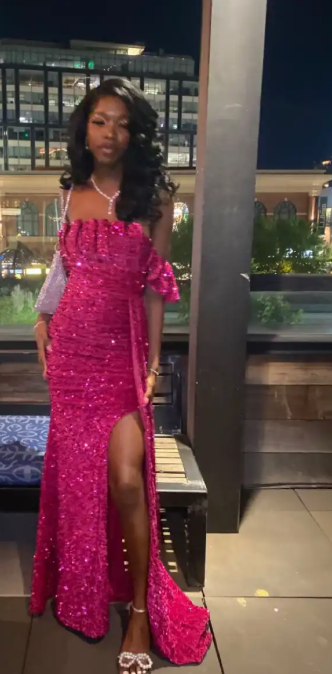 Robes d'anniversaire élégantes bleu dégradé, col en V, paillettes, mousseline, fourreau, robes de bal, robes de soirée ED04456