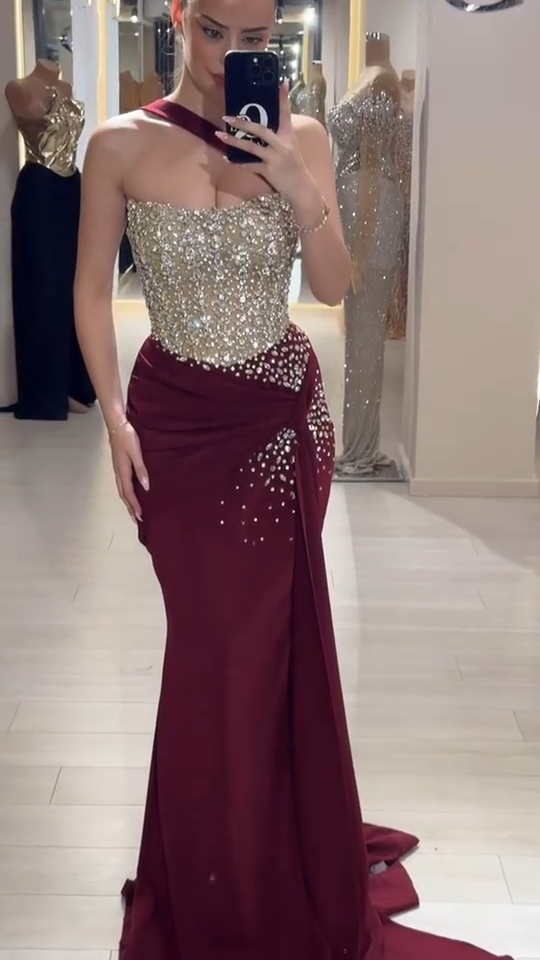 Elegant Strapless Sheath Grape Long Prom Dresses, Satin Rhinestone Sleeveless Graps Evening Gowns ED05145