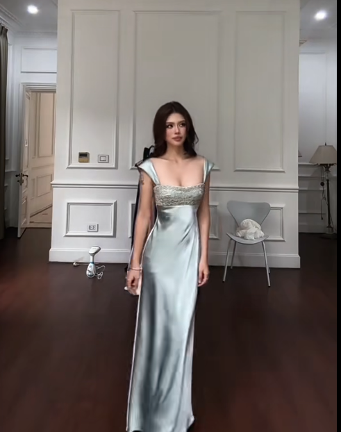 Elegant Straps Sheath Soft Green  Long Prom Dresses  Satin Soft Green Birthday Dresses ED05184