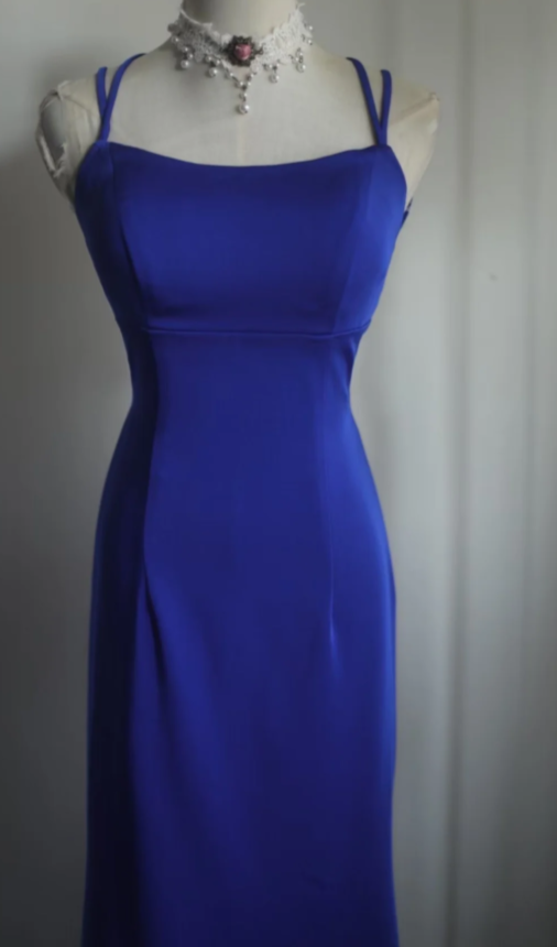 Elegant Spaghetti Straps Sheath Blue  Long Prom Dresses Chiffon Blue Evening Gowns ED05186