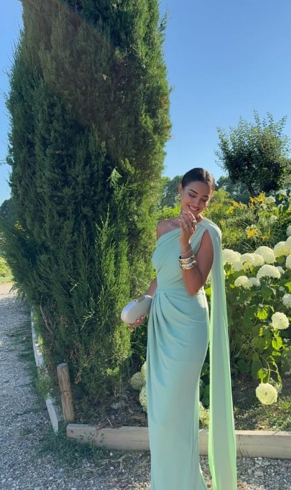 Sexy One-shoulder Sheath Long Prom Dresses Chiffon Green Evening Gowns ED05197