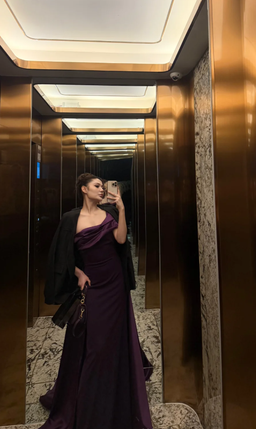 Elegant Off-shoulder A-Line Purple Long Prom Dresses Satin Purple Formal Dresses ED05209
