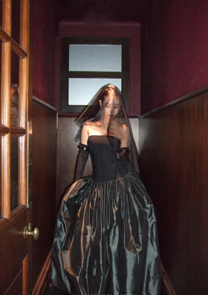 Elegant Strapless Sheath Black Long Prom Dresses Satin Black Formal Dresses  ED05212