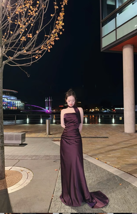 Glam Strapless Sheath Grape Long Prom Dresses Satin Grape Formal Dresses ED05215