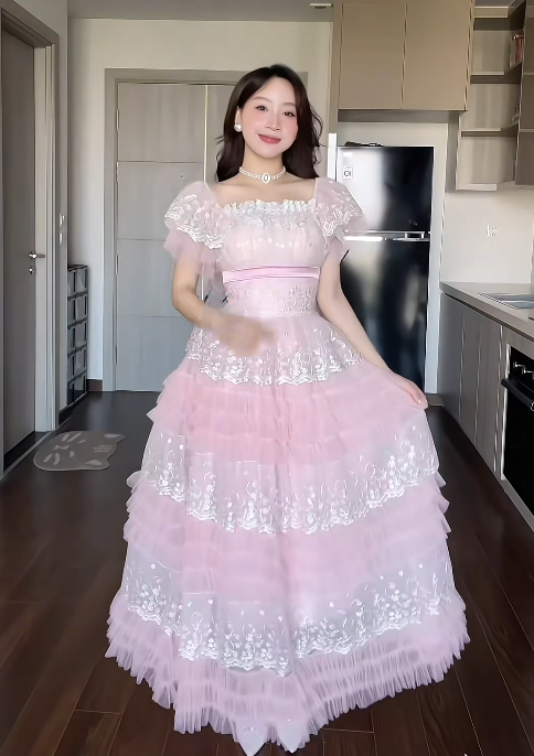 Cute Off-shoulder A-Line Long Prom Dresses Lace Tulle Light Pink Birthday Dresses ED05220