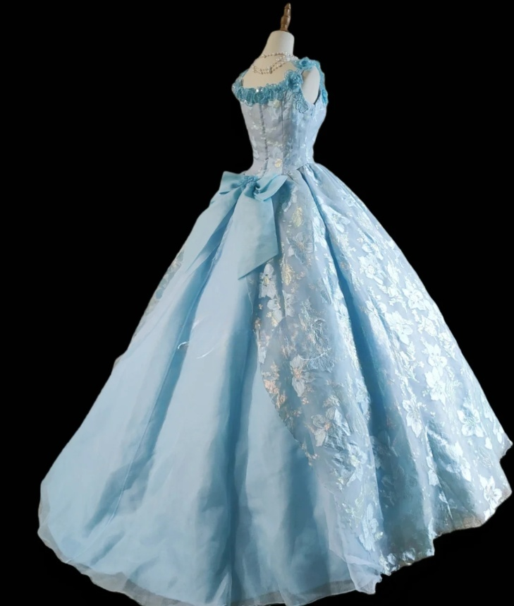 Fairy Straps Ball Gown Long Prom Dresses Tulle Bule Quinceanera Dresses Sweet 16 Dress ED05222