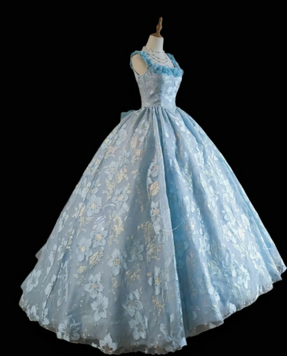 Fairy Straps Ball Gown Long Prom Dresses Tulle Bule Quinceanera Dresses Sweet 16 Dress ED05222