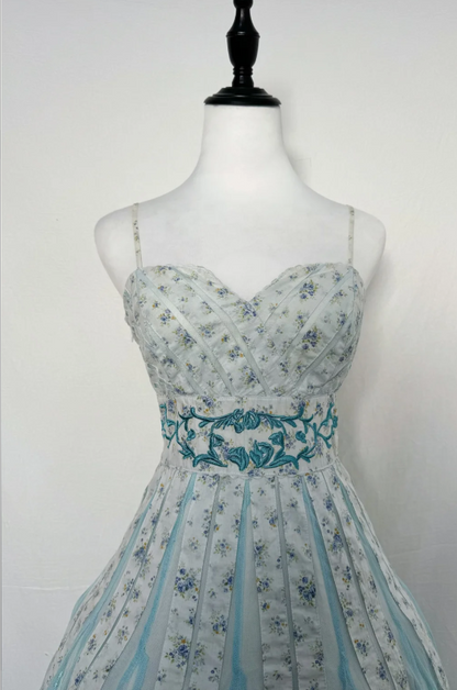 Chic Spaghetti Straps A-Line Short Prom Dresses Tulle Applique Blue Formal Dresses ED05235