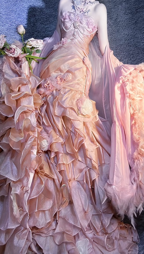 Fairy Strapless Sheath Long Prom Dreee Tulle Peach Long Birthday Dresses ED05239